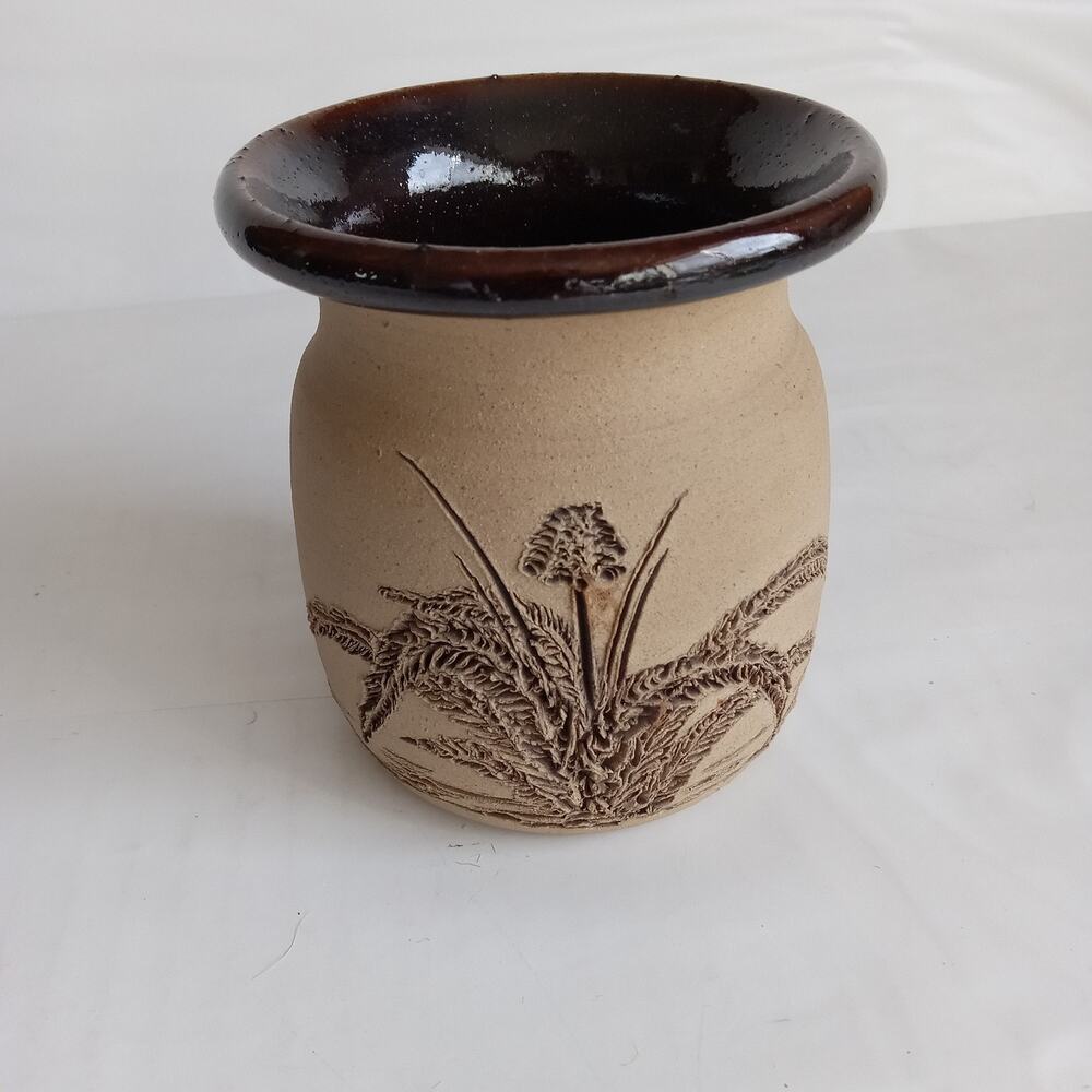 Vase Hand Painted Brown Color Signed Floral